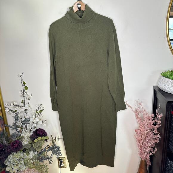 JOSEPH Sally Soft Wool Maxi Turtleneck Sweater Dress Olive Green Sz M {EE24} - Picture 3 of 6